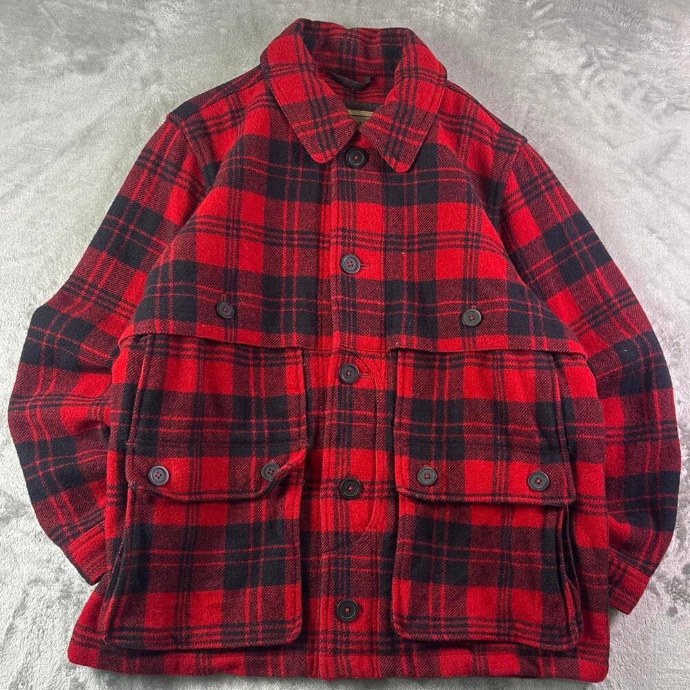 L.L.Bean Mackinaw Wool Cruiser Jacket Men’s Large Red Buffalo Plaid Hunting